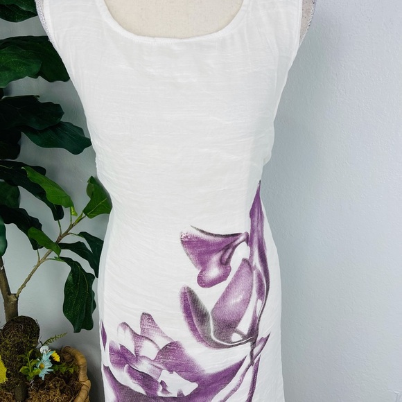 NWT SHEER BEACH SUMMER ASYMMETRICAL FLORAL ORCHID PURPLE WHITE DRESS - Picture 3 of 6